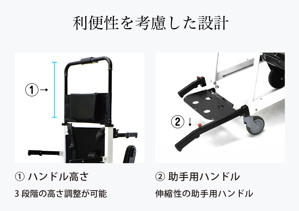 らく段のハンドル高さと助手用ハンドル説明