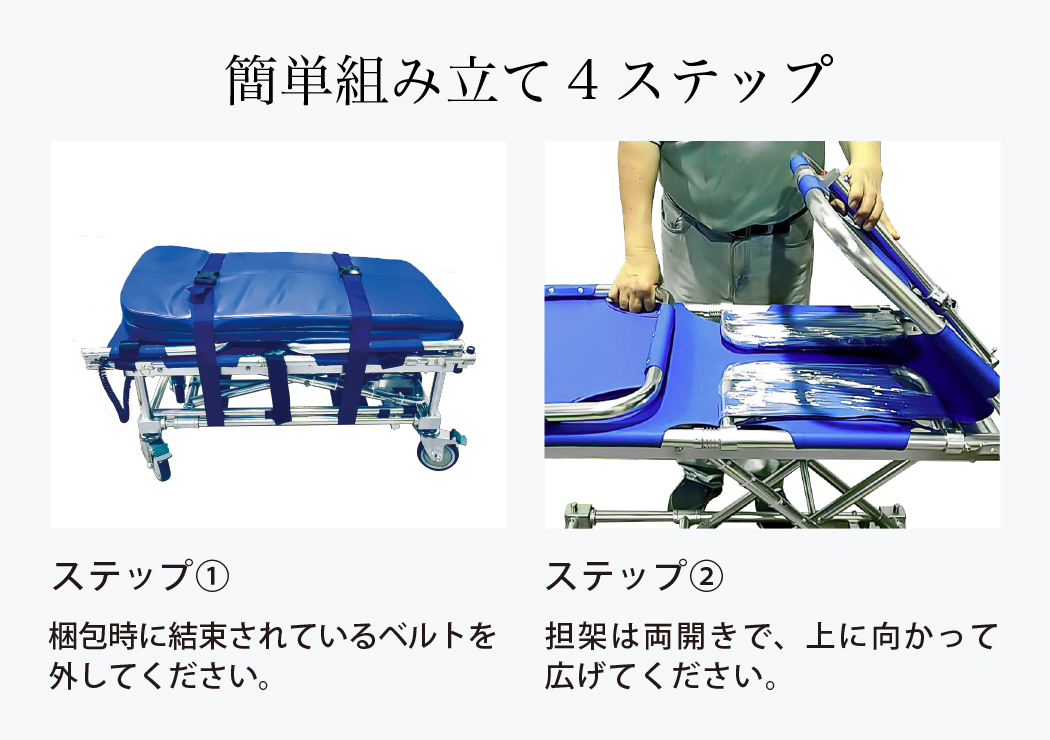 折り畳み式ストレッチャーの組み立て説明